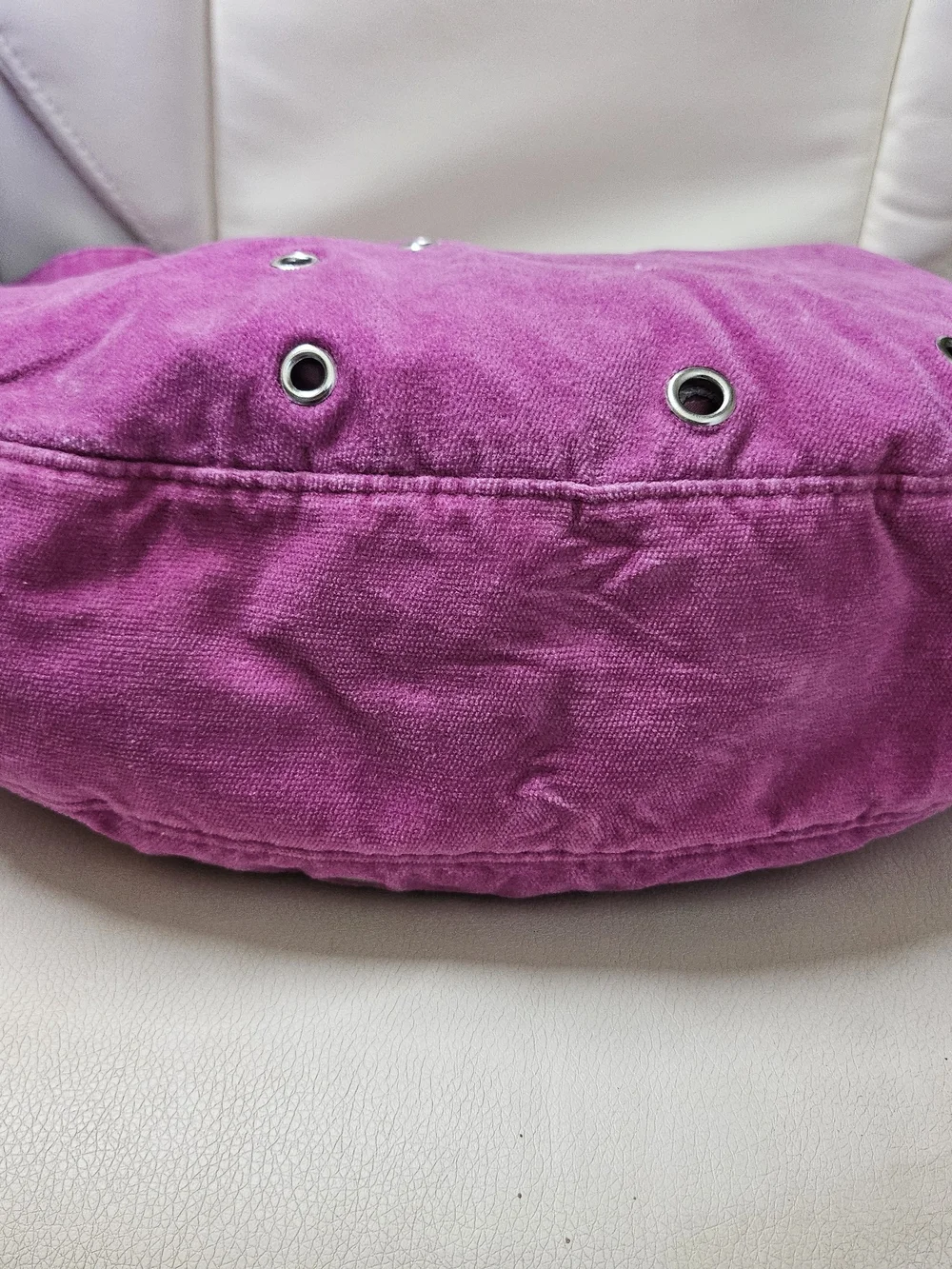 Suede-Effect Hobo Bag in Fuchsia with Eyelet Detail